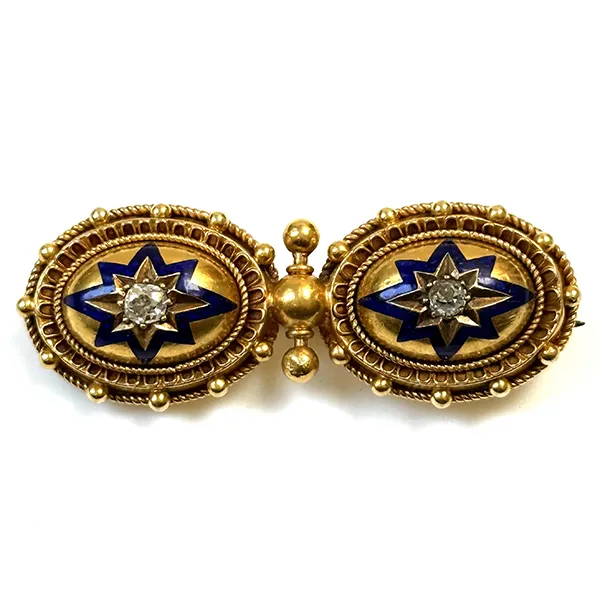 BANCROFT ANTIQUES - Antique 19th Century 18ct Yellow Gold, Blue Enamel and Diamond Brooch