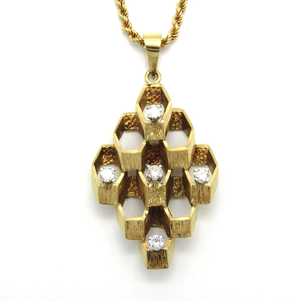 Vintage 18K gold diamond Brutalist pendant c.1970s.webp